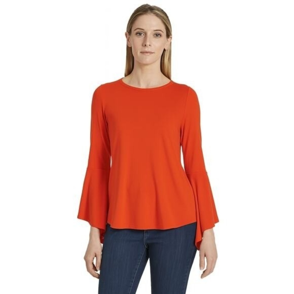CATHERINE Malandrino Carter Bell Sleeve Top Shirt Red Poinciana Size XL